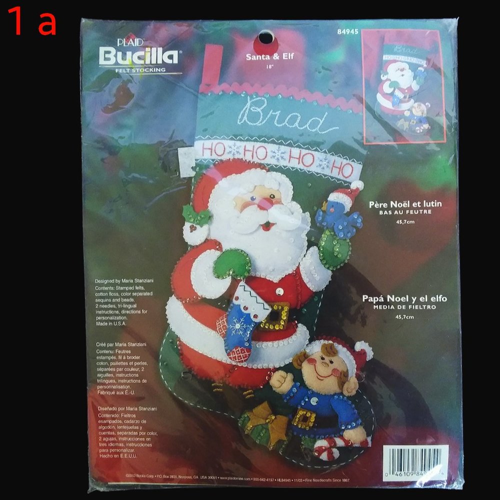Vintage Bucilla Christmas Santa & Elf Felt Stocking Kit DIY #84945 SEALED USA